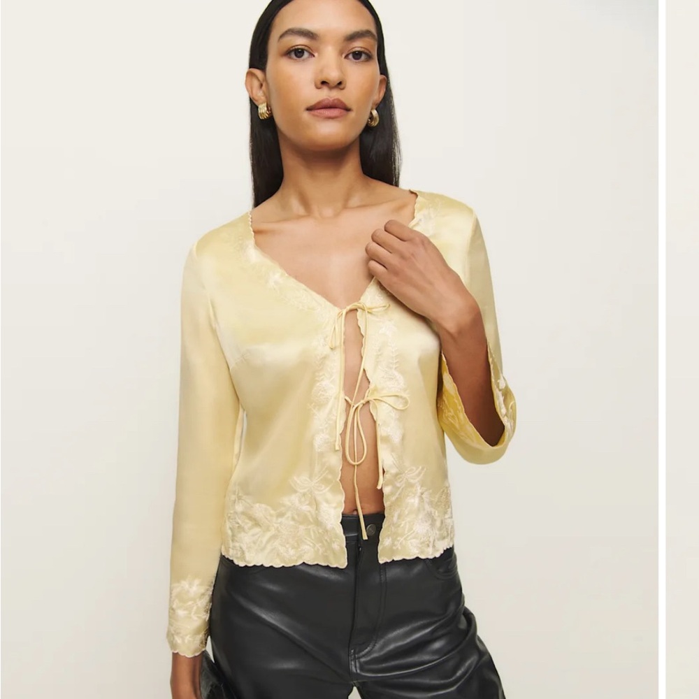 Reformation Rosina Silk Top Yellow - Size 2